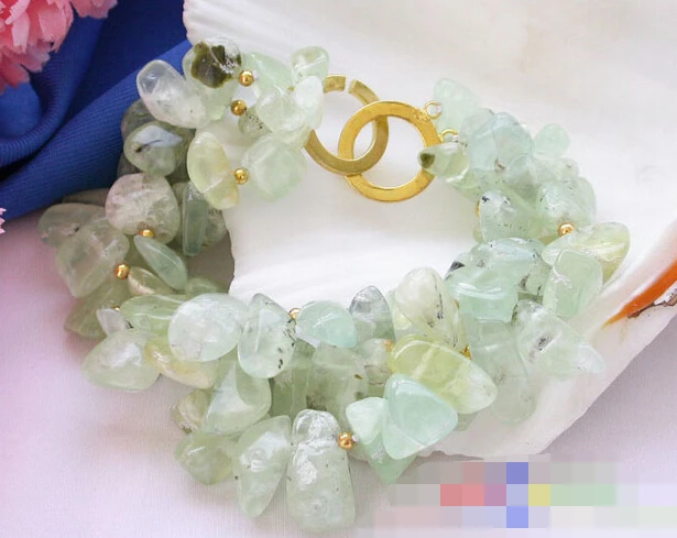 

08750 3row irregularly Petal green Prehnite Jasper Natural bracelet 4.30