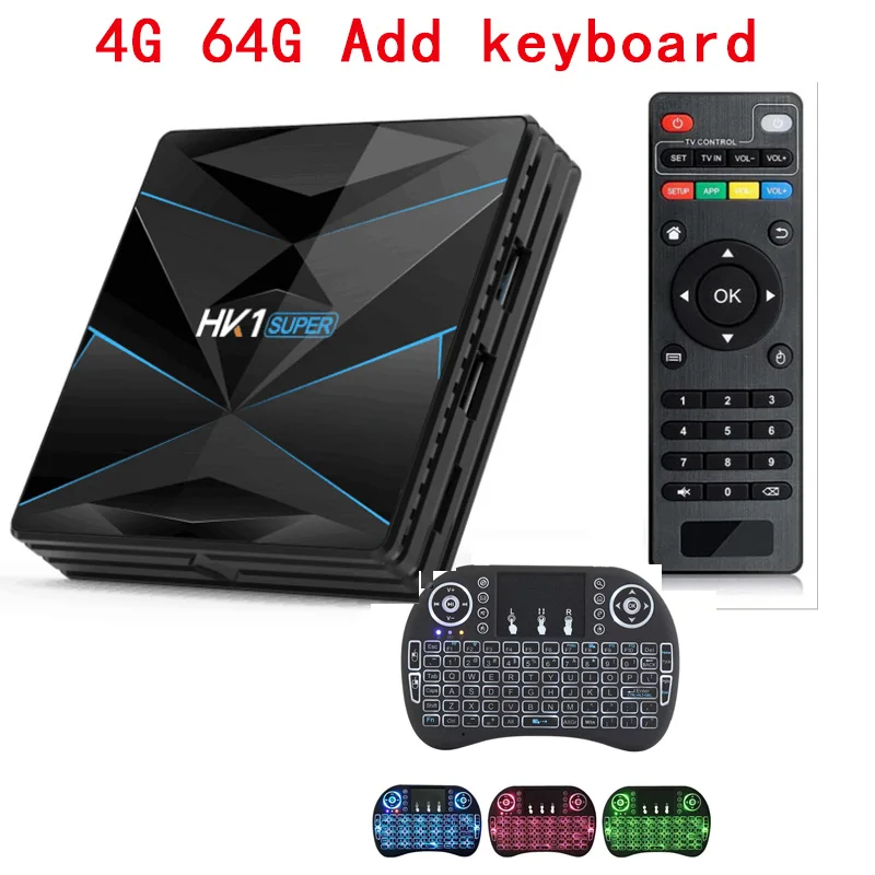 HK1 супер Android 9,0 Smart tv BOX Google Assistant 4G 64G RK3318 4K 3D Utral HD tv Wifi Play Store Бесплатные приложения быстрая телеприставка - Цвет: 4G 64G Add Keyboard