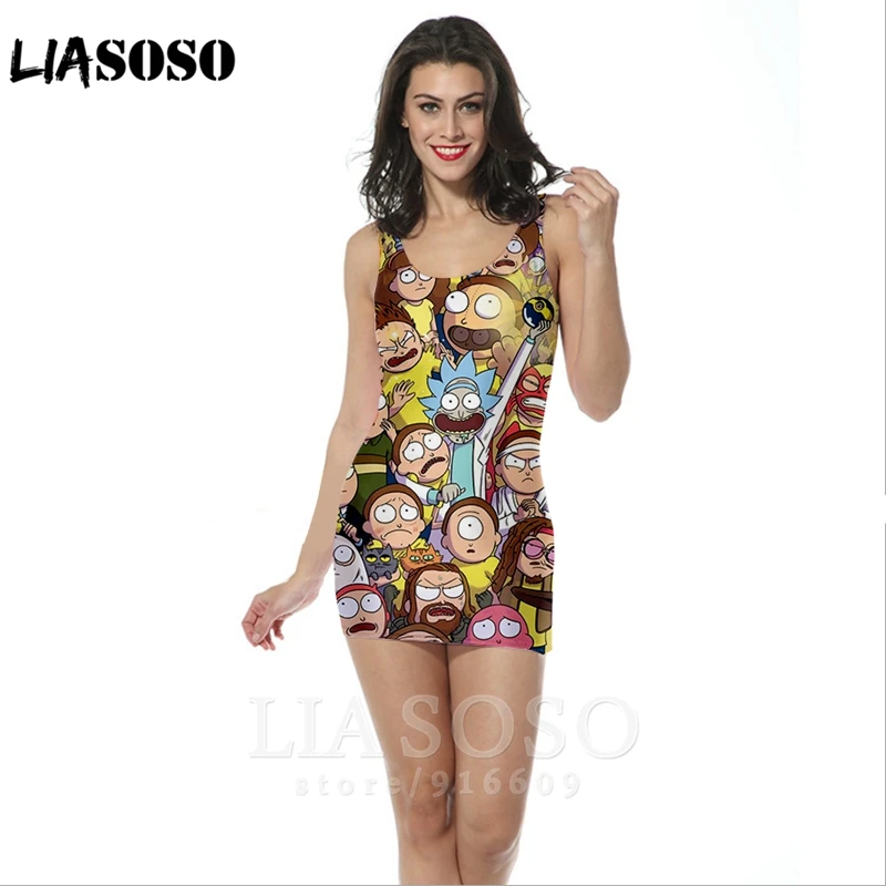 

3d print Rick beach Morty women gown leisure party sexy seaside casual pickle fashon summer woman's clothing Hip dress skirt A49