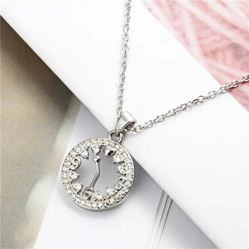 clock full cz necklace woman 100% 925 Sterling silver nacklace Jewellery Clavicle chain pendant charms gift