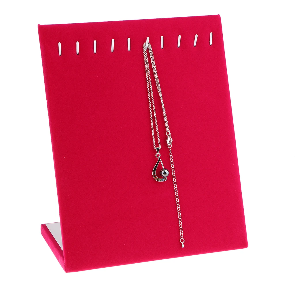 L-shape Velvet 10 Hooks Necklace Chain Pendant Hanging Holder Display Stand Pad Shop Counter Organizer