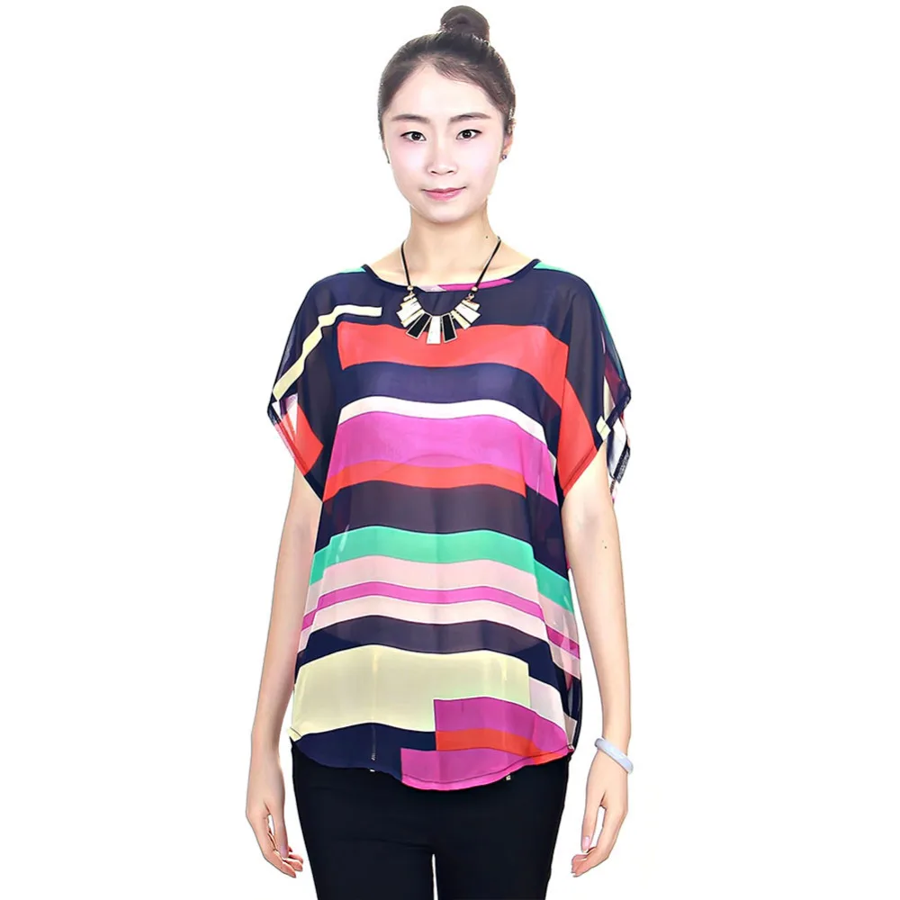 Women New Fashion Hot Sale Multi colour Striped Chiffon