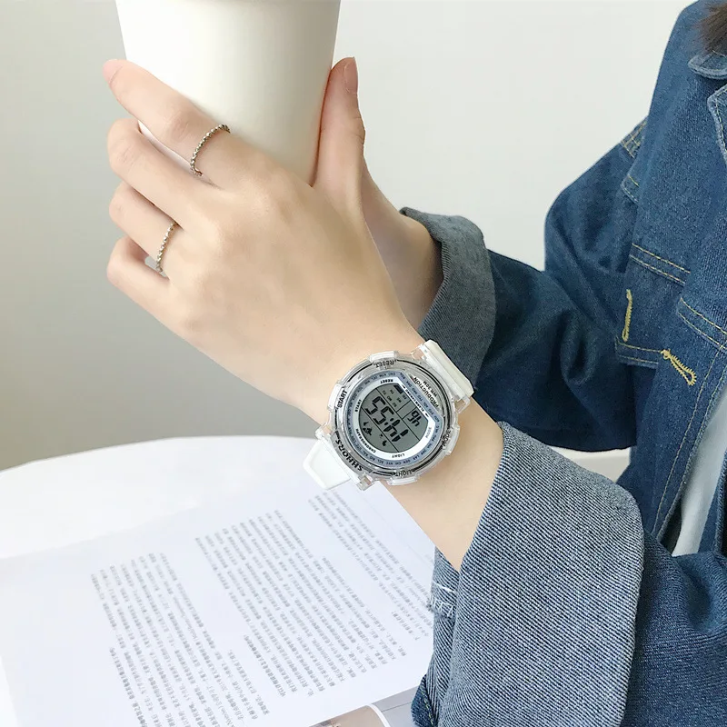 

Simple Women Digital Watch Cool Fashion Students Transparent Waterproof Luminous Casual Watches Men Sports Couple Watch