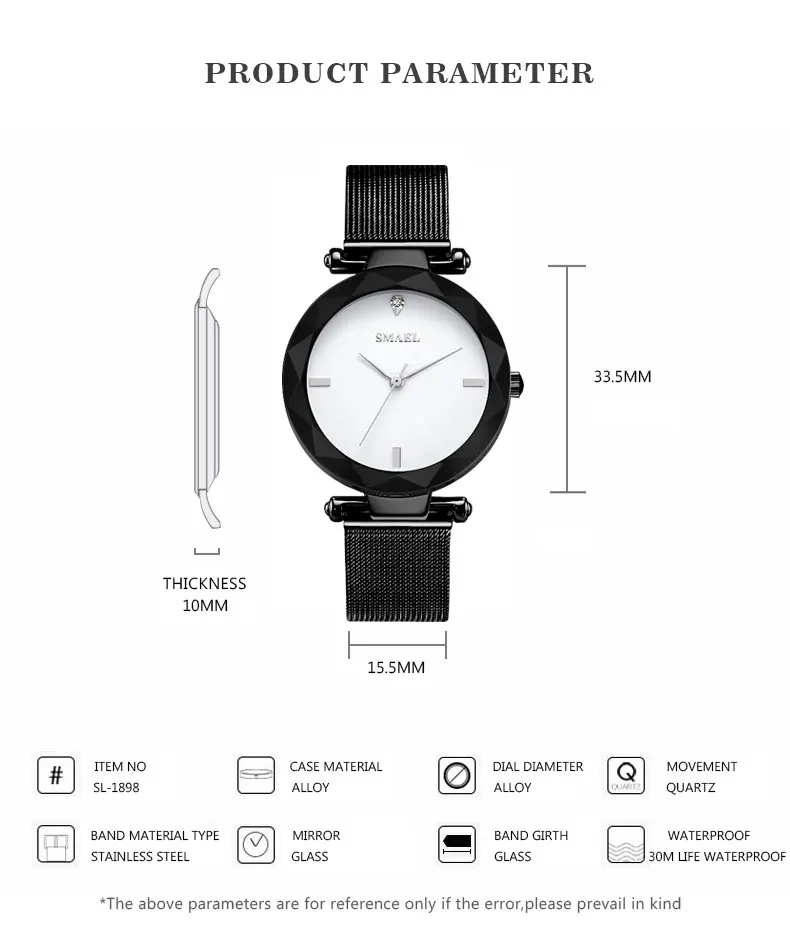 SMAEL, кварцевые часы для женщин, модные повседневные кварцевые часы с кристаллами и камнями, женские часы 1898, женские часы, водонепроницаемые, люксовый бренд