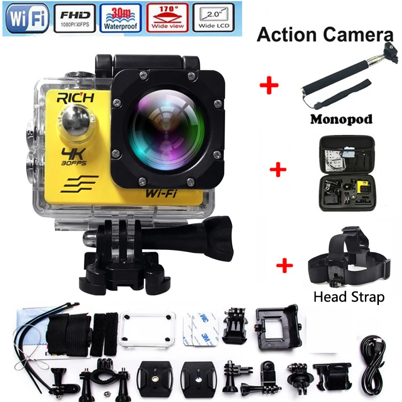 DHL 5pcs RICH T350 ultra FHD 4K Action Camera WiFi 1080P 60fps 2.0 LCD 170D Full HD 30M Waterproof Video Action DV Sports Camera action camera drone