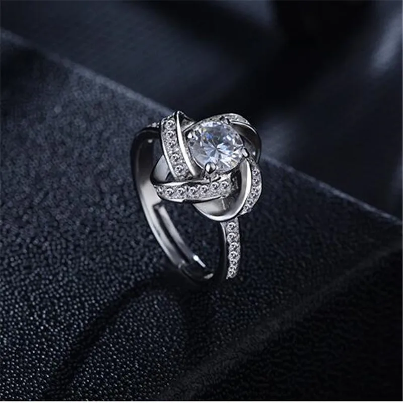 925 Sterling Silver Crystal Clover Ring Bague Anillos Pure Silver Fine Jewelry For Women silver rings silver ring