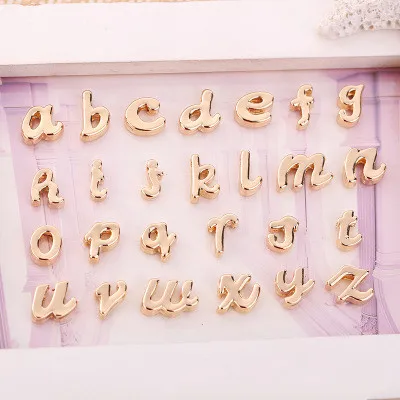 

26pcs 10mm Silver rose gold tone Lowercase letter alphabet charms slide beads metal pendants diy name tag women jewelry making