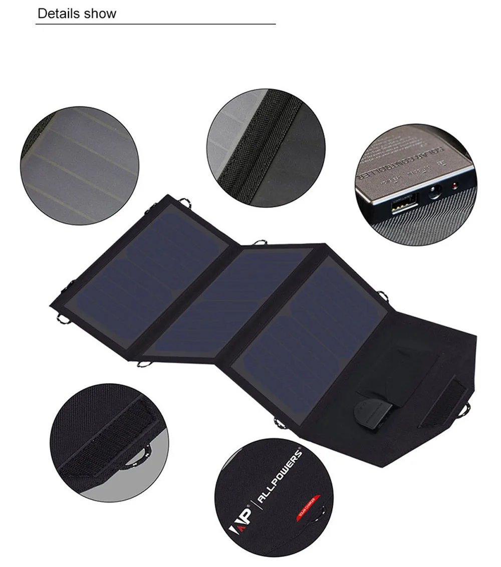  ALLPOWERS Portable 18V 12V 5V 21W Foldable Solar Panel Charger Mobile Power Bank for iPhone Laptop 