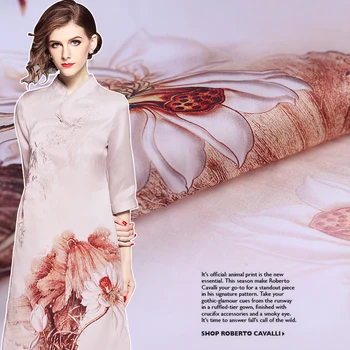 

Dragonfly lotus flower printing organza satin cloth silk dress catwalk fabric printing silk satin positioning fabric specials