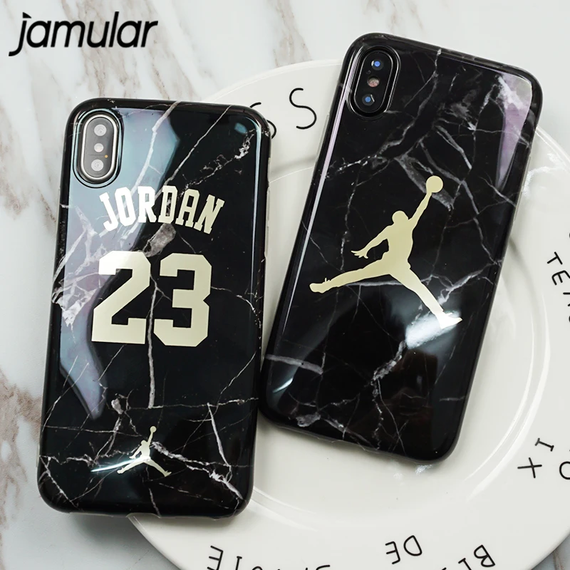

JAMULAR Sport Jordan Air Man Case For iphone 8 7 Plus Soft Glossy Marble Back Cover For iphone X XS MAX XR 6 6s Plus Shell Funda