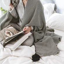 Новое черное мягкое вязаное одеяло ручной работы из хлопка в скандинавском стиле, покрывало для кровати, вязаное одеяло для дивана с кисточкой, 130x160 см