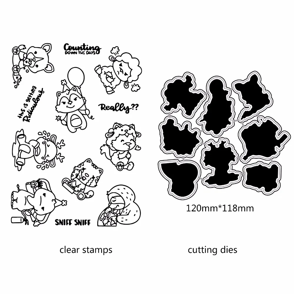 

Happy Animals Baby Metal Cutting Dies Stencils for DIY Scrapbooking Photo Album Decoration Supplies Clear Stamps DIY Paper Card