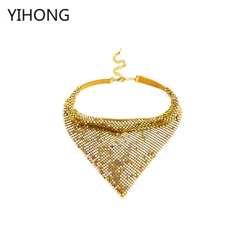 

New Design Punk Style Jewelry Sequins Mesh Choker Gold Silver Plated Alloy Statement Necklace For Women Clothing Accessories