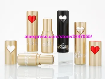 

12.1mm Black Plastic Makeup Tool Lip Balm Container, Empty Gold Professional Beauty Lipstick Tube, Heart Design Lip Rouge Bottle