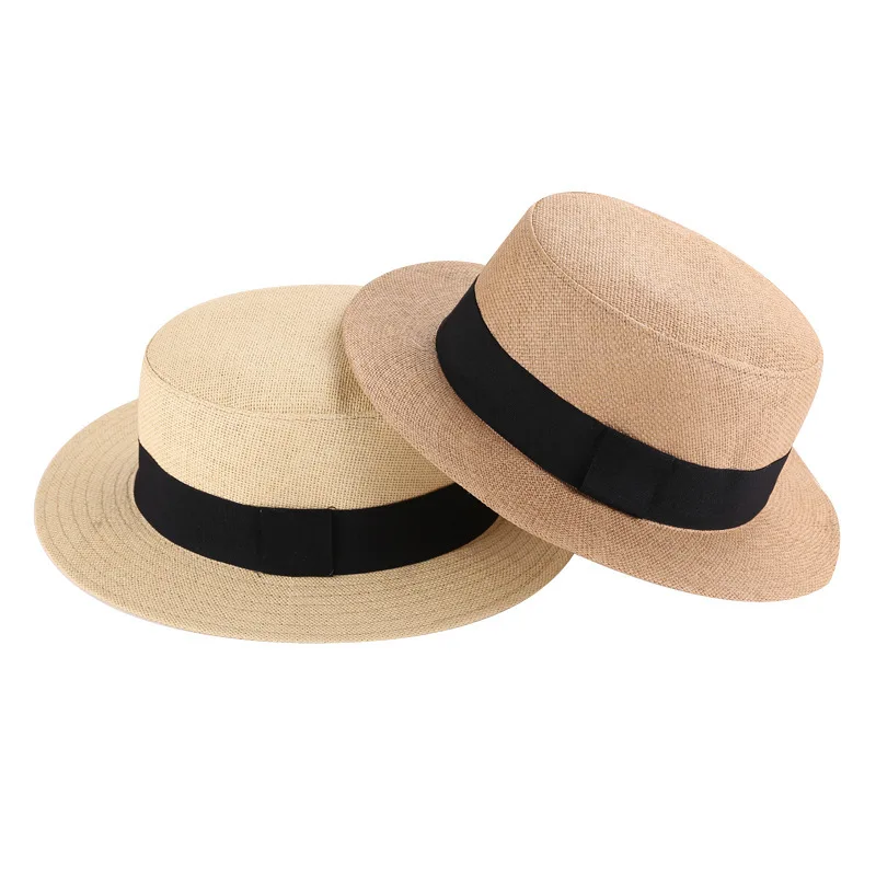 Male Flat Panama Hat Men Casual Summer Sunshade Wide Brim Straw Fedora