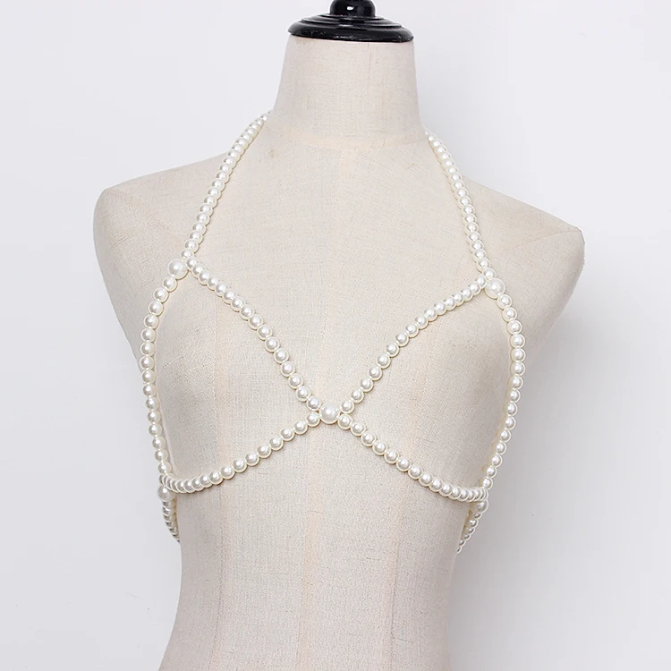 

2019 Brand Pearl Ribbon Body Chain Jewery For Women Fashion Strap Harness Body Belts Shirt Dress Chain Belts Decoration New