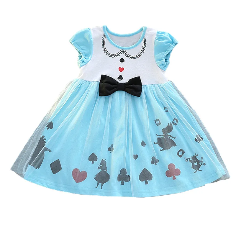 Г. летние детские платья для девочек платье принцессы Алисы в стране чудес для костюмированной вечеринки костюмы для малышей хлопковое короткое платье - Цвет: Небесно-голубой