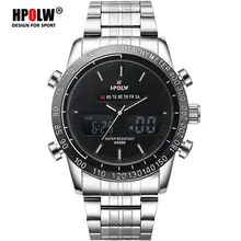 LED Quartz Digital Watches Luxury Military HPOLW Sport Watch Men Black Dual Time Date Alarm Steel Band Relogio Masculino
