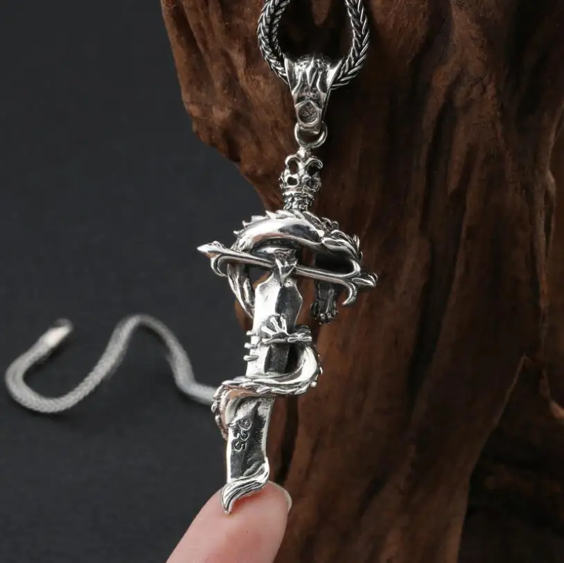 925 серебряное ожерелье с подвеской в виде дракона, ожерелье с подвеской в виде дракона, мощный дракон, подвеска на удачу