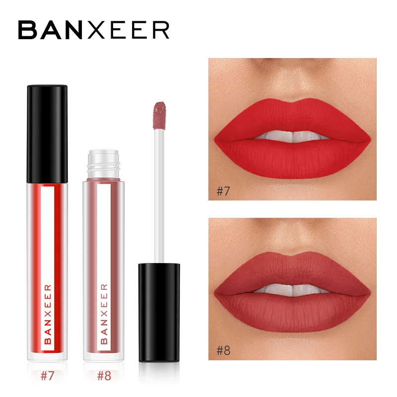 BANXEER 2pcs Lipgloss Set Liquid Lipstick Matte Lip Gloss Waterproof Long Lasting Lips Makeup Set 8 Colors High Pigment Cosmetic - Цвет: No.7 and No.8