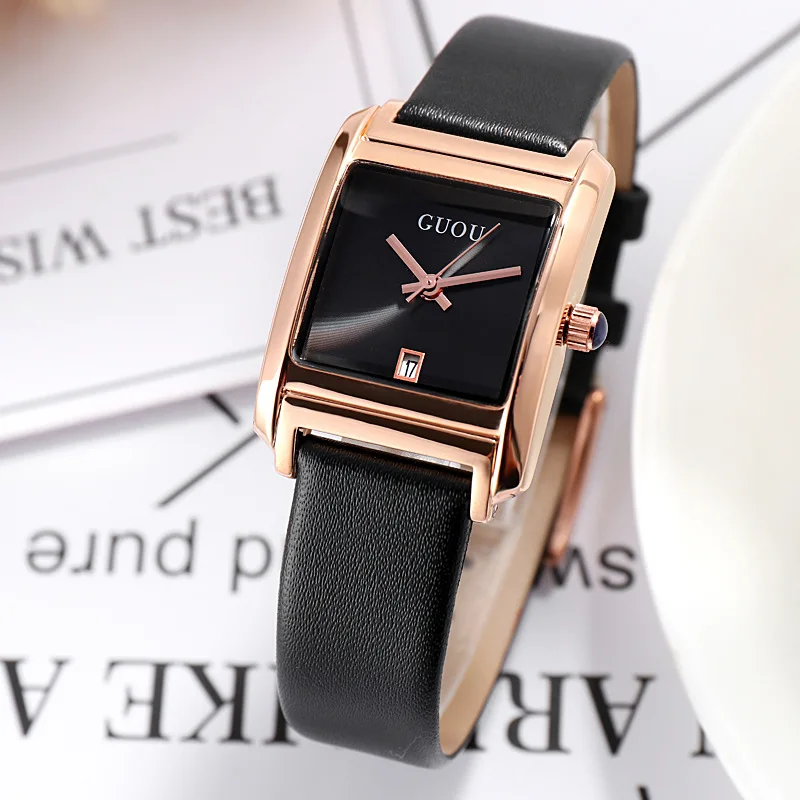 Новые прямоугольные женские часы простые темпераментные модные женские часы кожаный ремень тренд женские кварцевые часы reloj de mujer