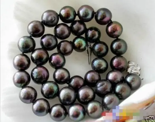 

Hot sale new Style >>>>> 17" 12MM ROUND PEACOCK BLACK FRESHWATER PEARL NECKLACE
