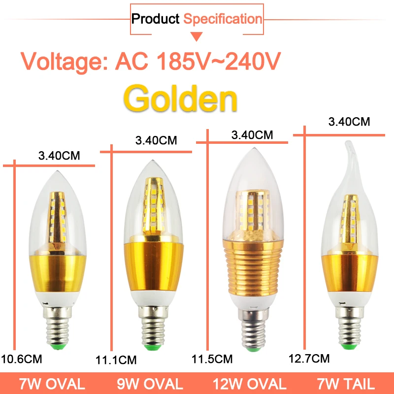 10 шт. светодиодный светильник E14 алюминиевый золотой светильник AC220V светодиодный холодный теплый белый светодиодный светильник 9 вт 12 вт лампада Bombillas Lumiere Lampara