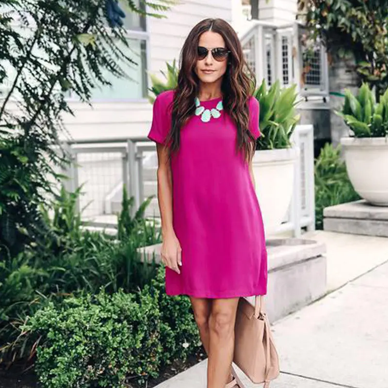 

new fashion style summer cotton above Knee, Mini solid natural O-Neck casual woman dress fashion loose hot sale female dress