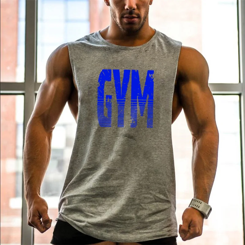 Brand Clothing Cut Out Singlets Mens Tank Top GYM Letters Print Muscle