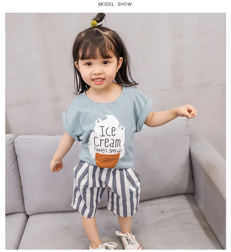 New Cotton Baby Boys Clothes Set Summer Casual Toddler Girl Outfits 2pcs Children Clothing Letter Tshirt Stripe Shorts Kids Suit (2)