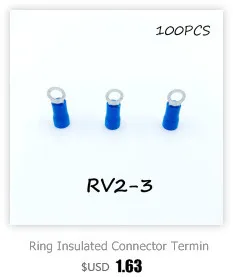 Кольцевой изолированный соединитель клеммный блок 100 шт. RV1.25-3 красный кабель провода электрический обжимной Терминатор a.w. G 22-16 колпачок