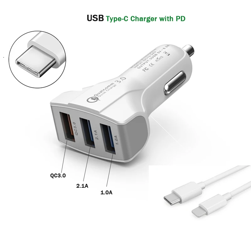 QC سريعة تهمة 3.0 3 منافذ USB سيارة مهايئ شاحن السيارات الهاتف المحمول شاحن لهواوي Xiaomi سامسونج فون X XS سريع شاحن