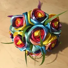 Ручной работы шелковые розы великолепный Свадебные букеты Радуга, роза цветы, искусственные цветы 2017520
