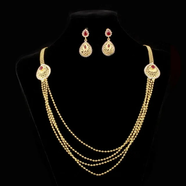 Золотой Красный Кристалл Индийские Ювелирные наборы для свадьбы многослойная инструкция Maxi Choker ожерелье Женские украшения, серьги наборы