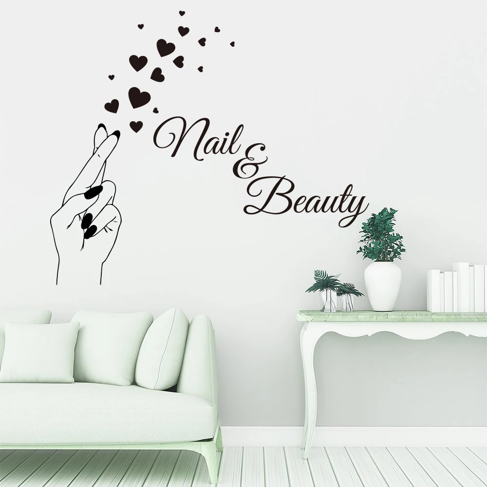 Nail Beauty Hand Heart Wall Sticker Barber Shop Nail Art Design Manicure Salon Wall Window Decal Vinyl Shop Salon Decor (3)