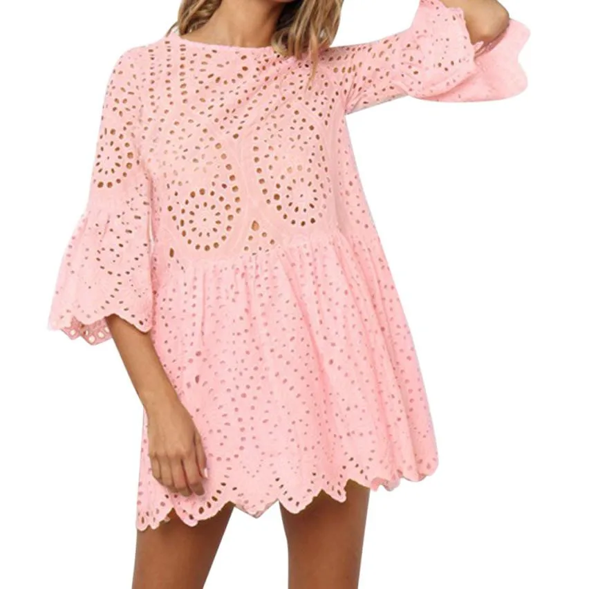 Fashion Lace Floral Dress Womens Summer Half Sleeve Casual Loose Mini Dresses Party Elegant Lady O-Neck Pink Princess Dress #YL1 Fashion Lace Floral Dress Womens Summer Half Sleeve Casual Loose Mini Dresses Party Elegant Lady O-Neck Pink Princess Dress #YL1
