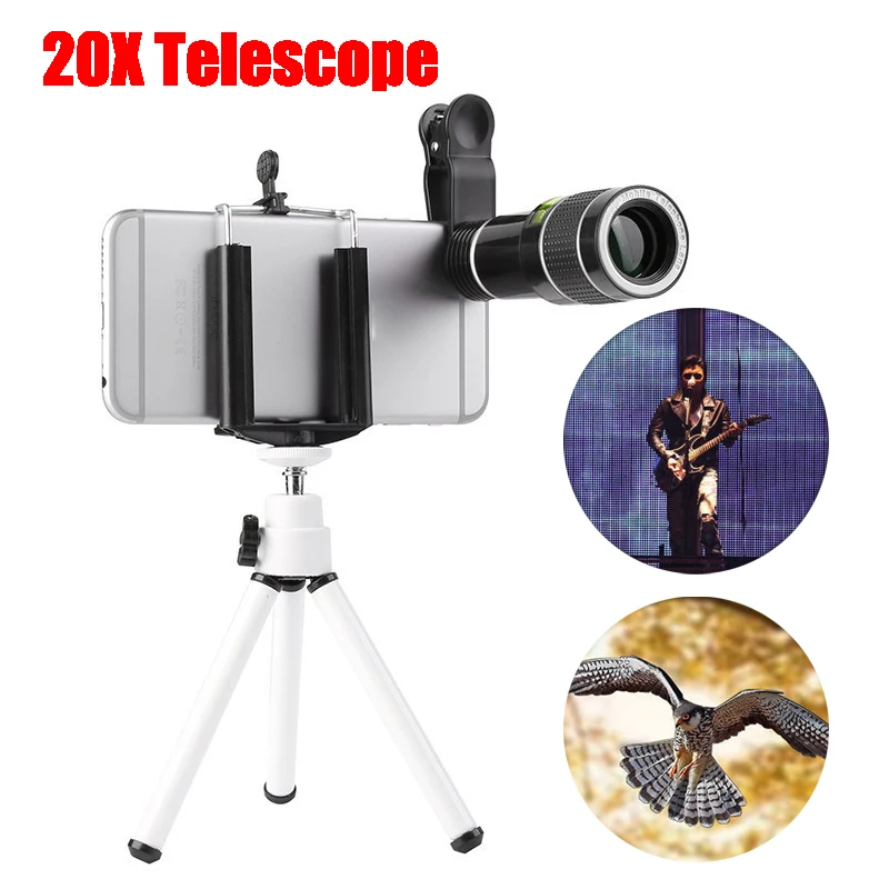 

Universal 20X Zoom Monocular Telescope Lens with Mobile Phone Clip Tripod For iPhone 6 7 Samsung S8 Android Smartphone