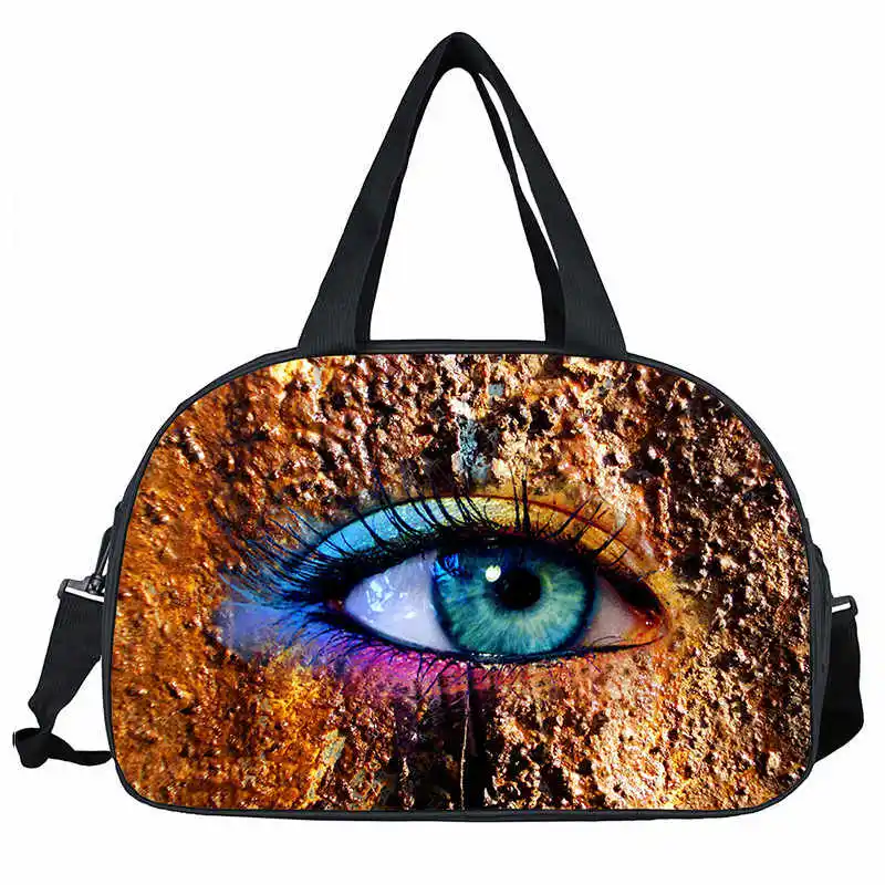 Модная Складная Сумка-тоут с принтом глаз для путешествий, большие женские сумки для багажа, сумка для женщин, 3D сумка для путешествий для девочек - Цвет: black