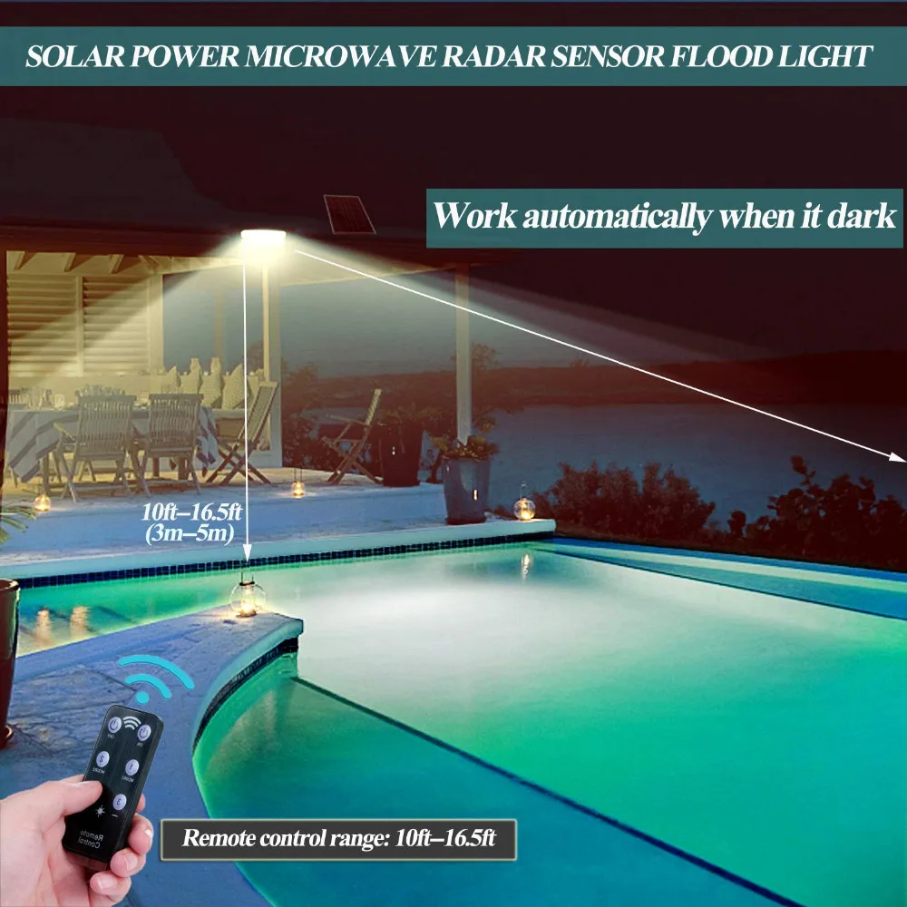 46 светодиодный открытый Солнечный свет пульт дистанционного управления Sicherheit Flutlicht IP65 Водонепроницаемый микроволновый радар сенсор садовая лампа