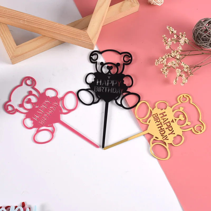 

Acrylic Cake Toppers Bear Flags 5pcs/lot for Happy Birthday Party Event Cupcake Decorations Baking Accessories AQ074