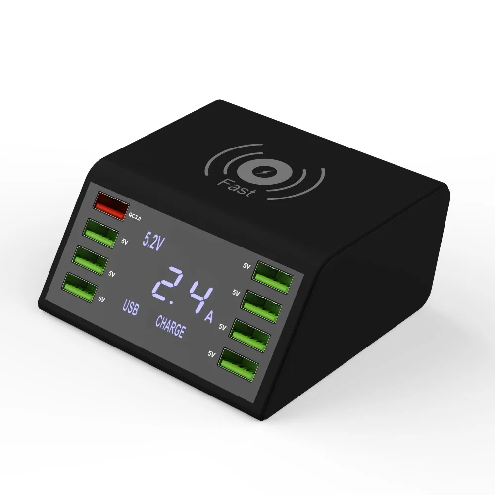 AIXXCO USB Quick Зарядное устройство 60W 8-Порты и разъёмы светодиодный Дисплей Quick Charge 3,0 Быстрая зарядка Зарядное устройство рабочего стола 10 Вт беспроводной Зарядное устройство паяльная станция
