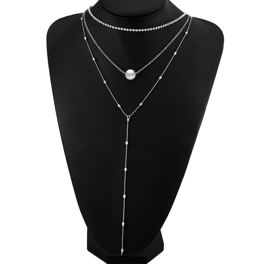 В том случае, если мне простой дизайн многослойное ожерелье кулон с искусственным жемчугом Колье Ожерелья золотистого цвета на длинной цепочке Для женщин с кристаллами на воротнике