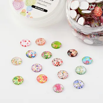 

Pandahall 200pc/box Mixed Color Pattern Glass Cabochons Floral Printed Half Round/Dome 12x4mm