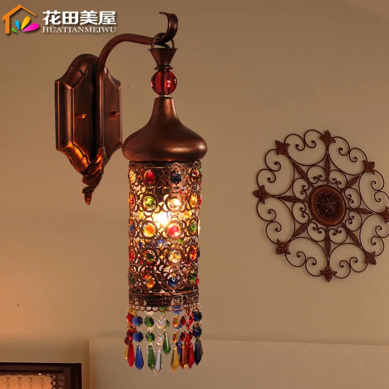 

Bohemia Mediterranean wall lamp crystal bedroom Cafe Bar lamp