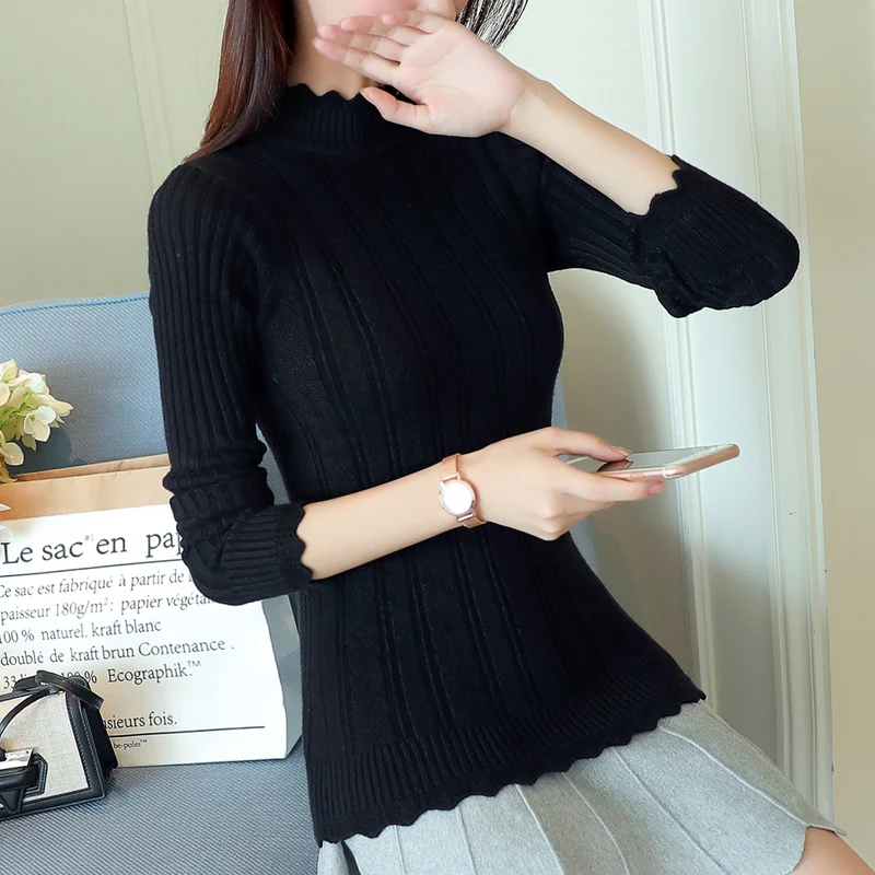 Women Turtleneck Knitted Sweater 2018 Autumn Winter Warm Pullover Korean Fashion Basic Tops Elastic Slim Jumper Female Sweaters