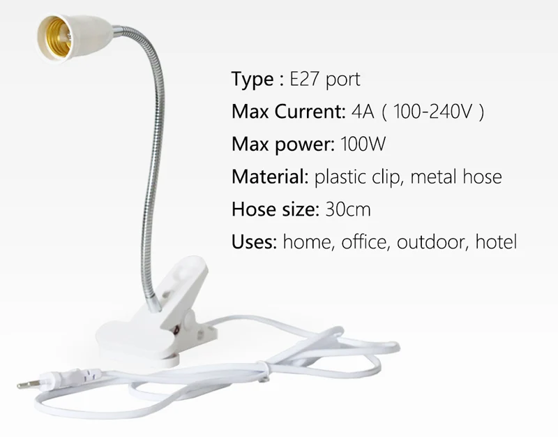360 Degrees Flexible Lamp Holder Clip E27 Base with On off Switch EU Plug use as Simple Desk Lamp for led light e27 lamp (7)