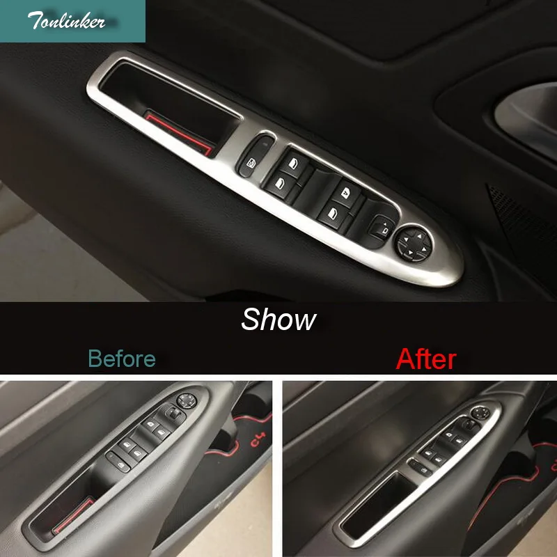Tonlinker 4 Pcs DIY font b Car b font Style Stainless steel door windows lift button