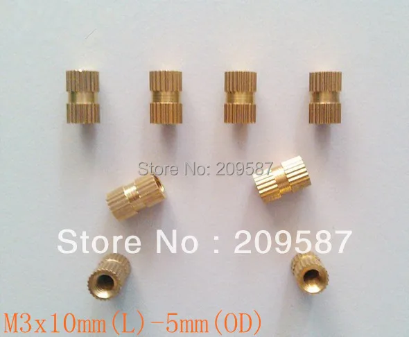 100 шт. Латунь Knurl Гайки M3x10mm(L)-5 мм(od) метрической Резьбовые вставки