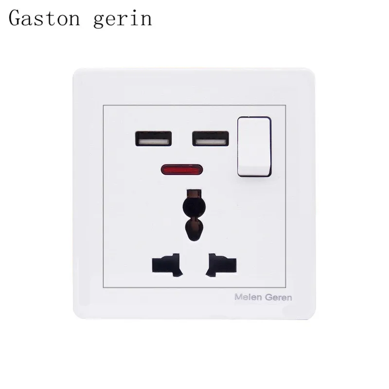 

Wall Socket Dual USB Port Wall USB Charger Adapter Led Indicator Electrical Plug Socket Push Button Outlet Panel 13A 110~250