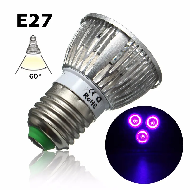 3 W светодиодный светать E27 B22 GU10 УФ ультрафиолетового пурпурного светодиодный лампы завод парниковый эффект; Выращивание растений без